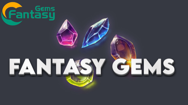 Array of colorful fantasy gemstones glowing brightly against a dark background.
