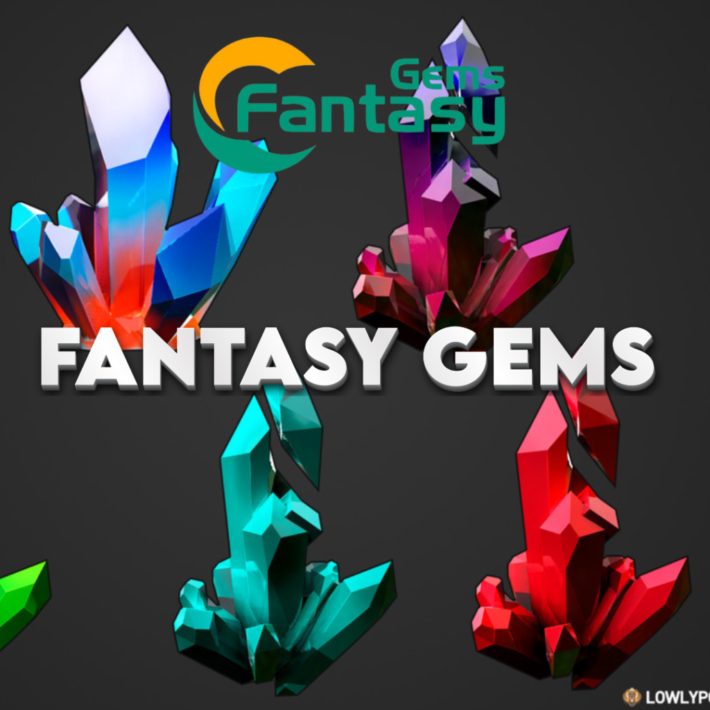 Three pairs of dark fantasy gemstones in vivid shades of purple, green, and blue, each glowing against a dark background